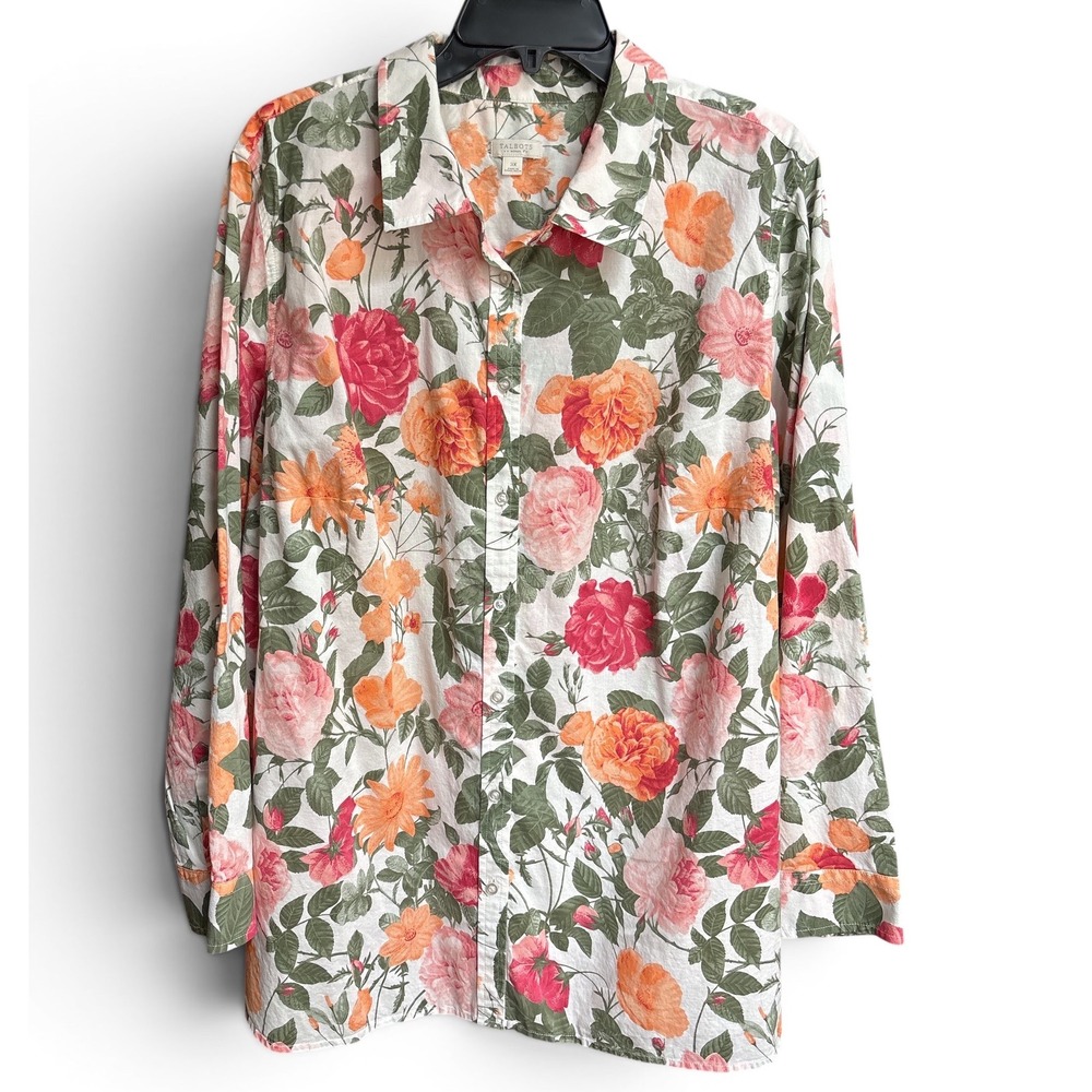 Talbots Woman 3X Rose Floral White Blouse Cottagecore
